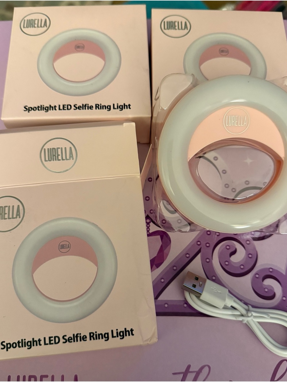 Pink LED Selfie Ring Light - Portable Clip-On
